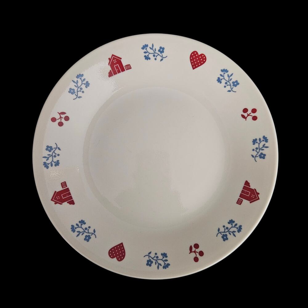 Corelle Homestead Bread Dessert Plates Set of 4 Red Blue USA